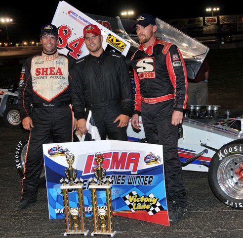 ISMA top three from Waterford Speedway, May 29, 2010; Winner- Mike Lichty; Second Place - Chris Perley; Third Place - Rob Summers. Photo By Howie Hodge