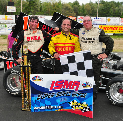 2010 ISMA Opener at Albany-Saratoga Speedway top three finishers; Lou Cicconi, Chris Perley and Mike Ordway Sr. - Photo By Jim Feeney